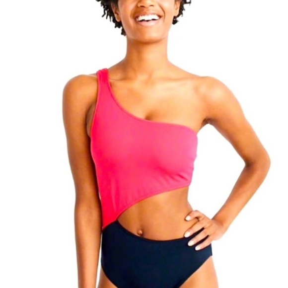 Abercrombie & Fitch One Shoulder Colorblock One Piece Swimsuit - Picture 1 of 5